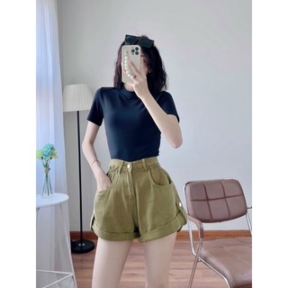 Áo thun croptop body tay ngắn lai viền bèo thun gân lụa mịn mát