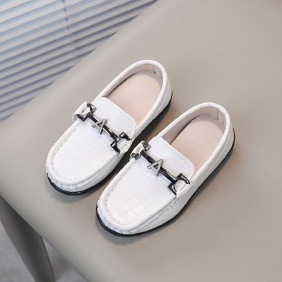 Giày Lười Da Đế Bằng Phối Dây Xích Kim Loại Kiểu Cổ Điển Thời Trang Dự Tiệc Cưới Cho Bé Trai