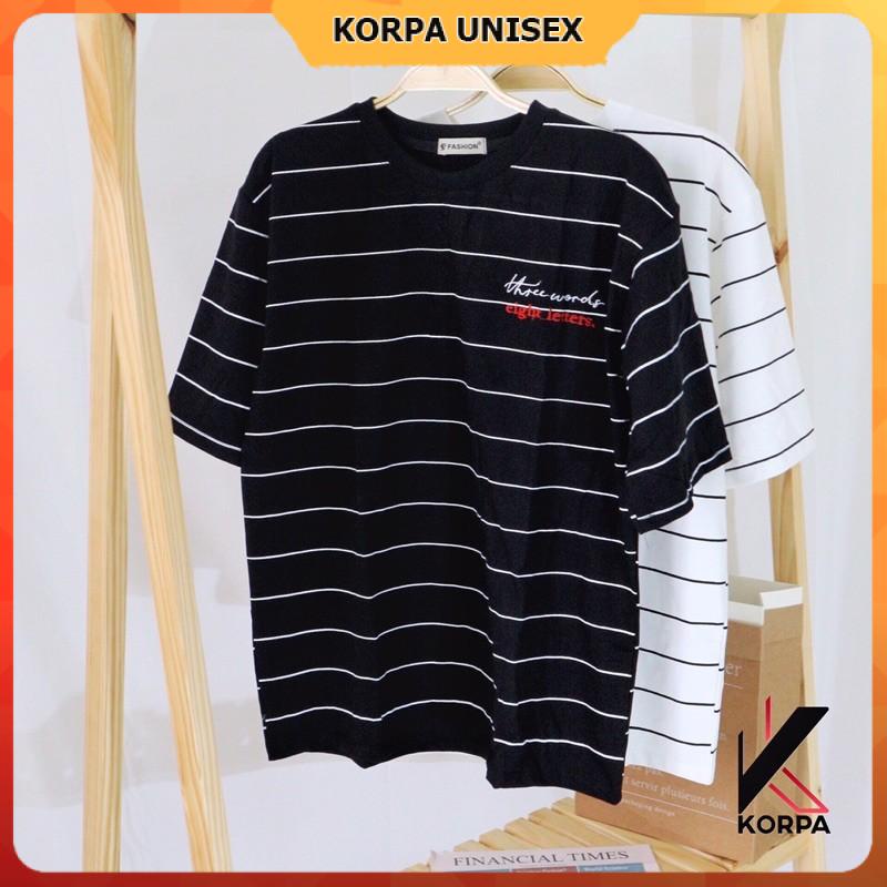 [ Ảnh Thật ] Áo thun tay lỡ form rộng sọc thêu chữ Eight letters - Unisex nam nữ đều mặc được