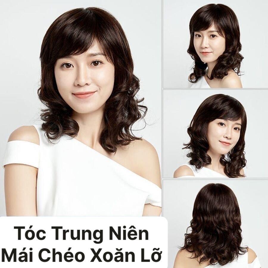 Bộ Tóc Giả Nguyên Đầu Trung Niên Xoăn Lỡ Mái Chéo TN07