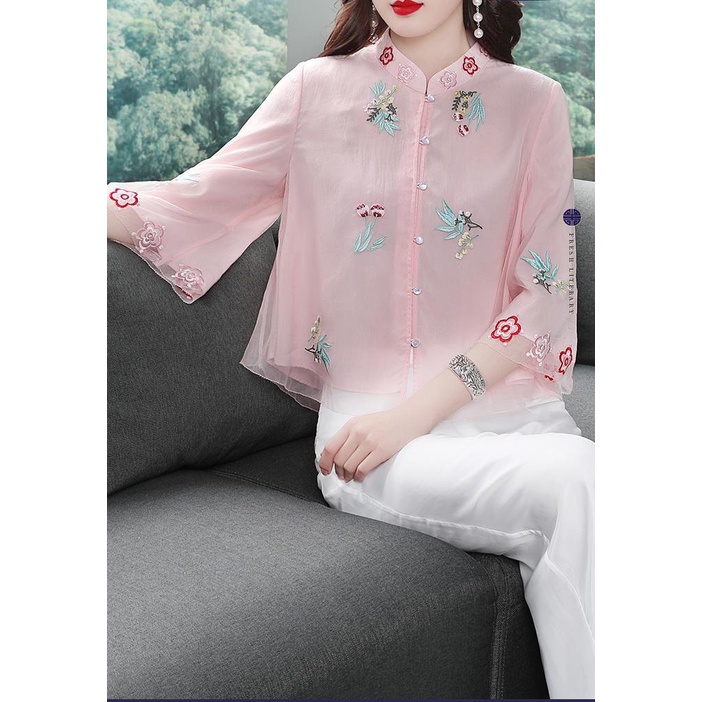 Bộ Quần Áo Dáng Rộng Thêu Họa Tiết Phong Cách Trung Hoa Cổ Điển