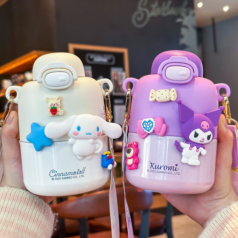 Bình Nước Giữ Nhiệt 420ml Bằng Thép Không Gỉ Họa Tiết Sanrio Kuromi Cinnamoroll Melody