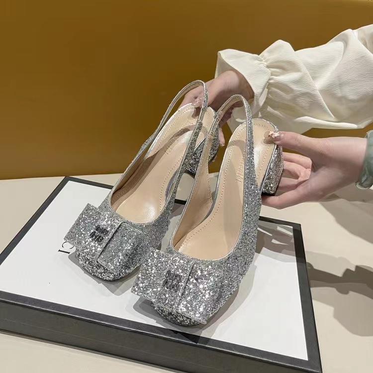 Sandal high-heeled square-shaped sandals glittering fashion for women HDRN