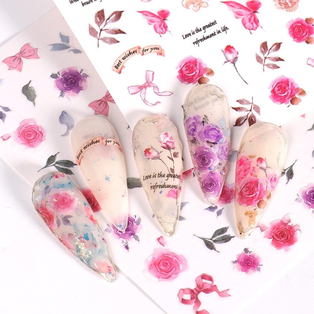 Miếng Dán Trang Trí Móng Tay Hình Hoa Hồng / Lá / Bươm Bướm Độc Đáo DIY