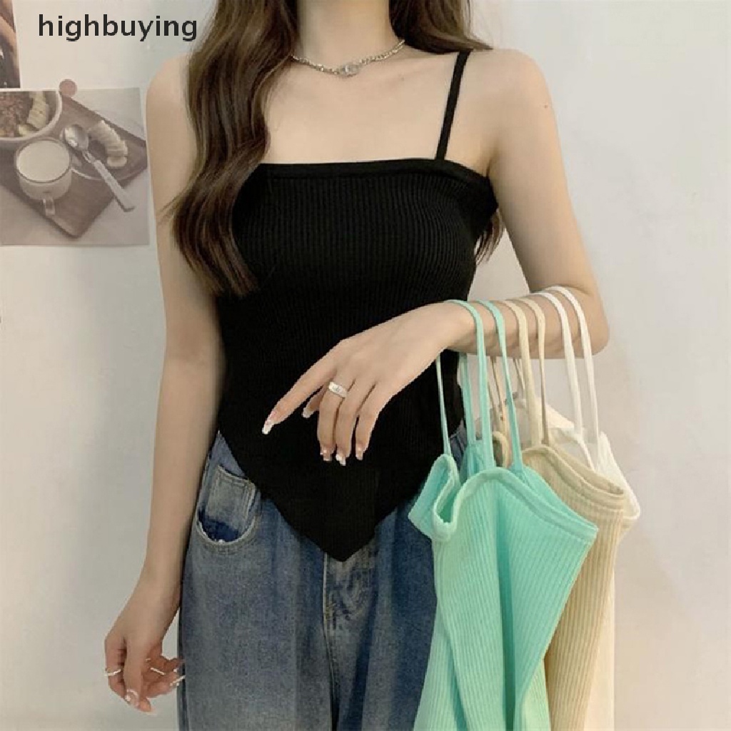 Áo Croptop Dệt Kim Không Tay Màu Sắc Đơn Giản Quyến Rũ Cho Nữ