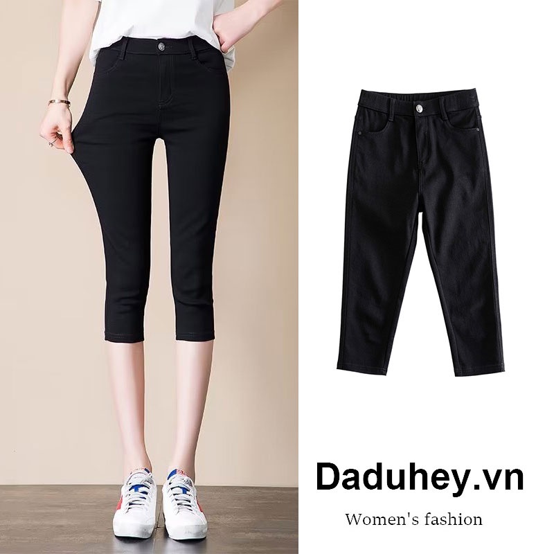 Quần jean lửng DADUHEY co giãn ôm dáng lưng cao size lớn phong cách Hàn Quốc thời trang mới dành cho nữ