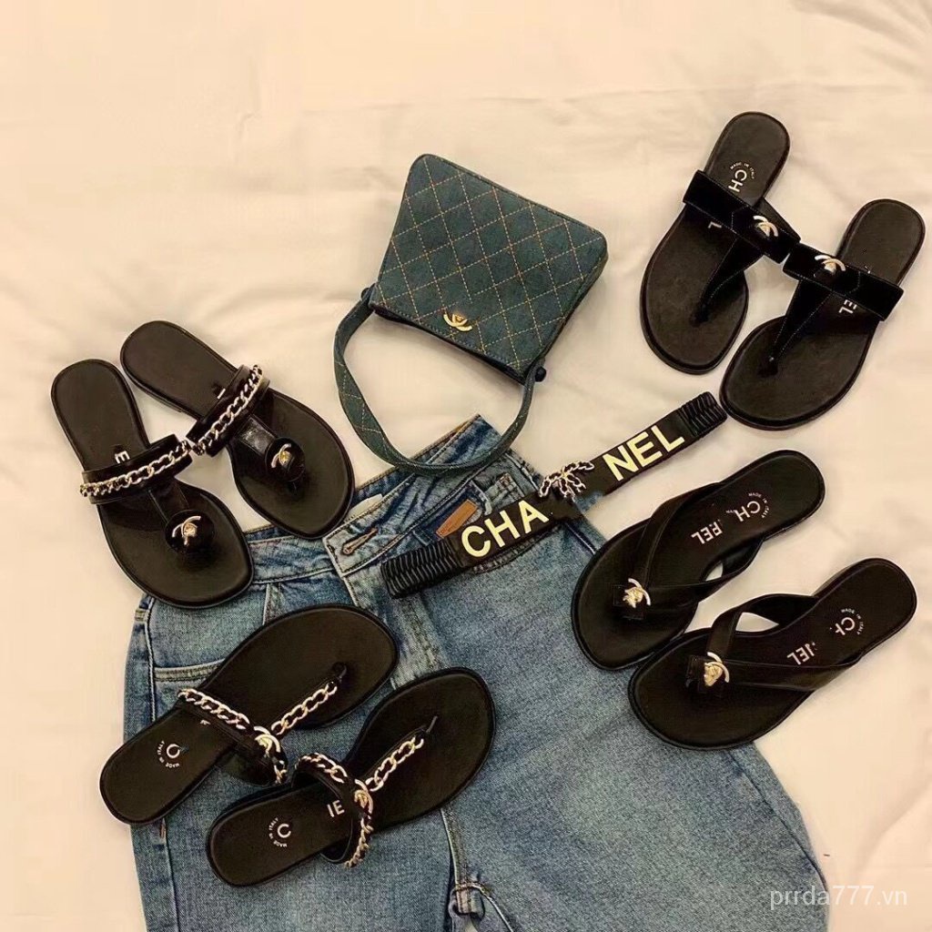 CHANE1 Giày Sandal Đế Bằng 2DAV Quai Xích Kim Loại Phong Cách Mới 2023