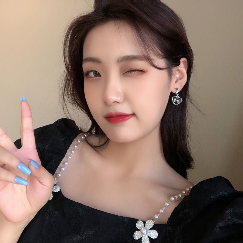 Bông Tai Mạ Bạc 925 Hình Gấu / Ngôi Sao / Trái Tim Kiểu Bất Đối Xứng