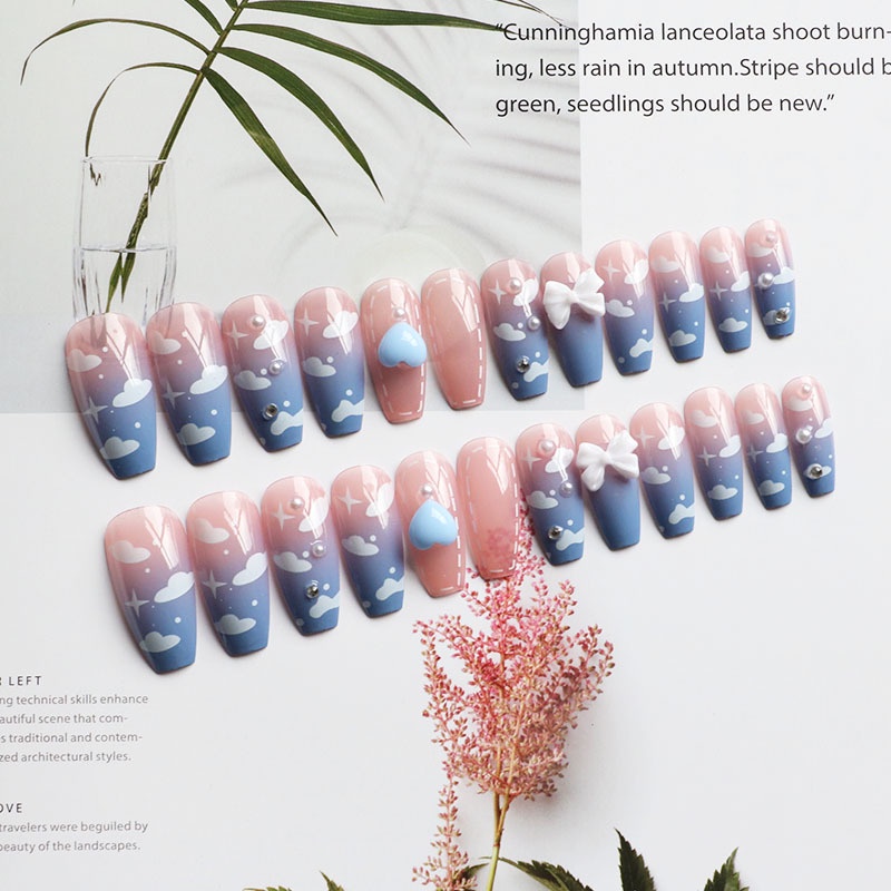 Miếng dán móng tay giả hình nơ đính kim cương giả màu trắng/ nơ hồng/ đen lấp lánh có thể tháo rời