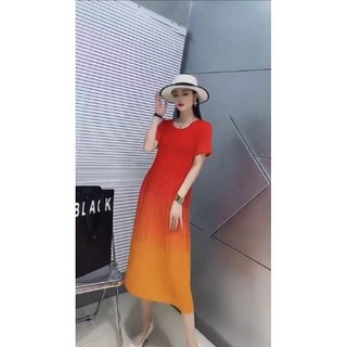 Issey Miyake Đầm Xếp Ly Dáng Ôm Màu Gradient Thời Trang Cá Tính Cho Nữ