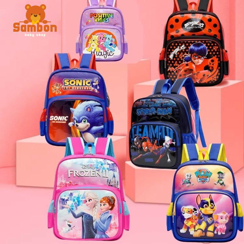 Balo cho bé trai bé gái cặp sách đi học mẫu giáo mần non 2 ngăn họa tiết siêu nhân sonic elsa đội chó cứu hộ SamBon Kids