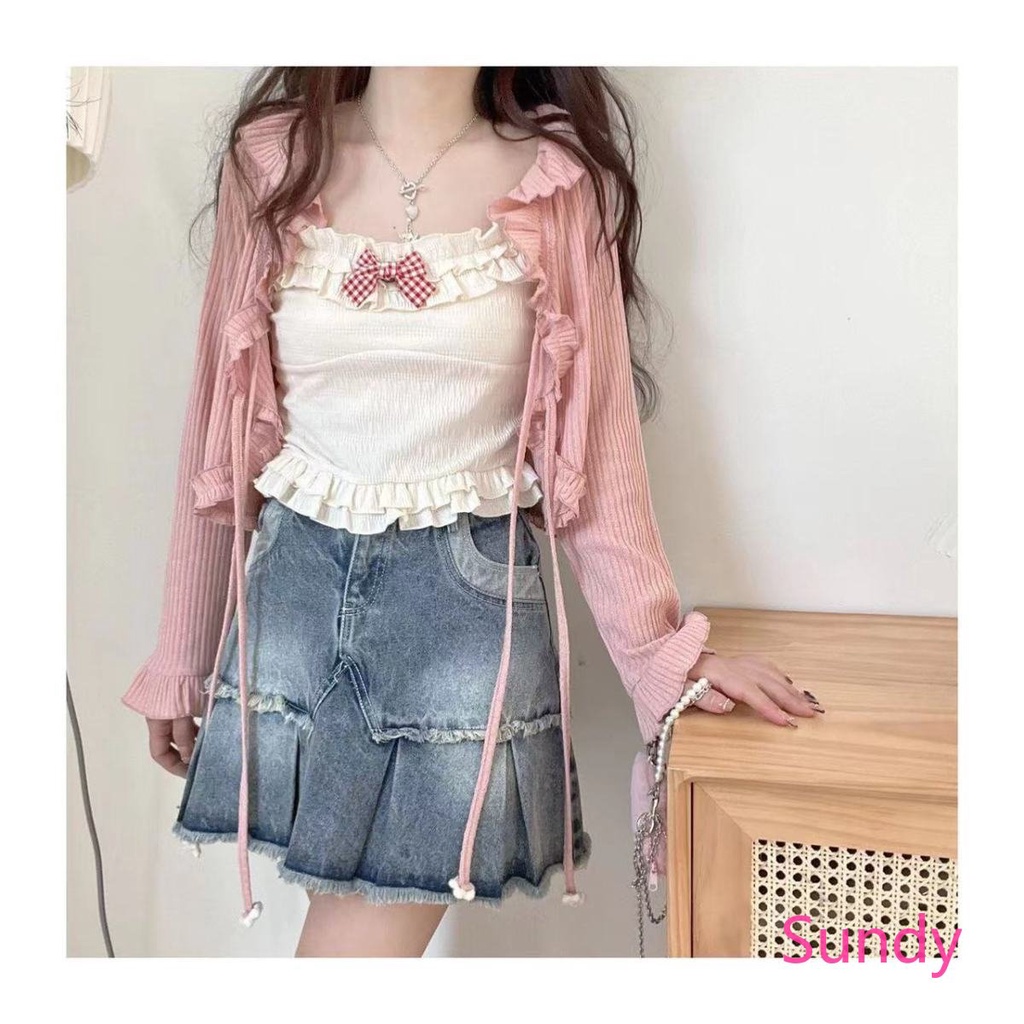 Áo Hai Dây Thắt Nơ Xếp Ly Phong Cách Phương Tây Ngọt Ngào Thời Trang Mùa Xuân Cho Nữ Plus Size