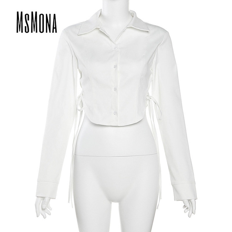 MsMona Áo Thun Tay Dài Cổ Bẻ Màu Trơn Dáng Ôm Thời Trang 2023 Dành Cho Bạn Nữ