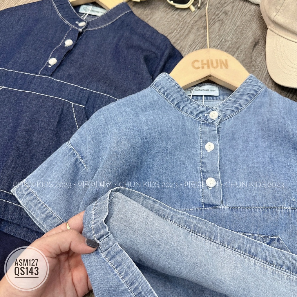 ASM127 - ÁO jean cổ tàu 3 cúc cho Bé