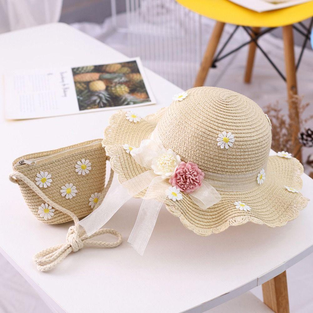 Mũ Rơm Kèm Túi Xách Chống Tia UV Thời Trang Mùa Hè Cho Bé
