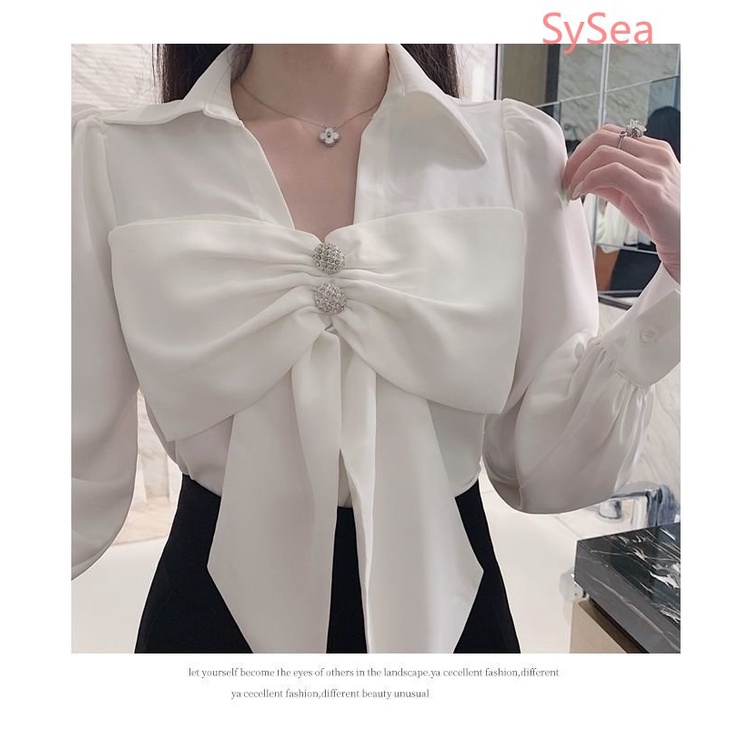 Áo Sơ Mi Tay Dài Cổ Chữ V Thắt Nơ Phong Cách Pháp Thời Trang Cho Nữ