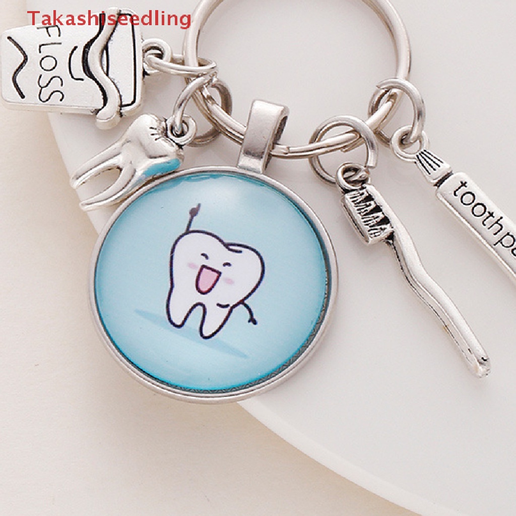 Móc Khóa Mặt Kính Vòm Họa Tiết Răng Hoạt Hình Sáng Tạo Dễ Thương