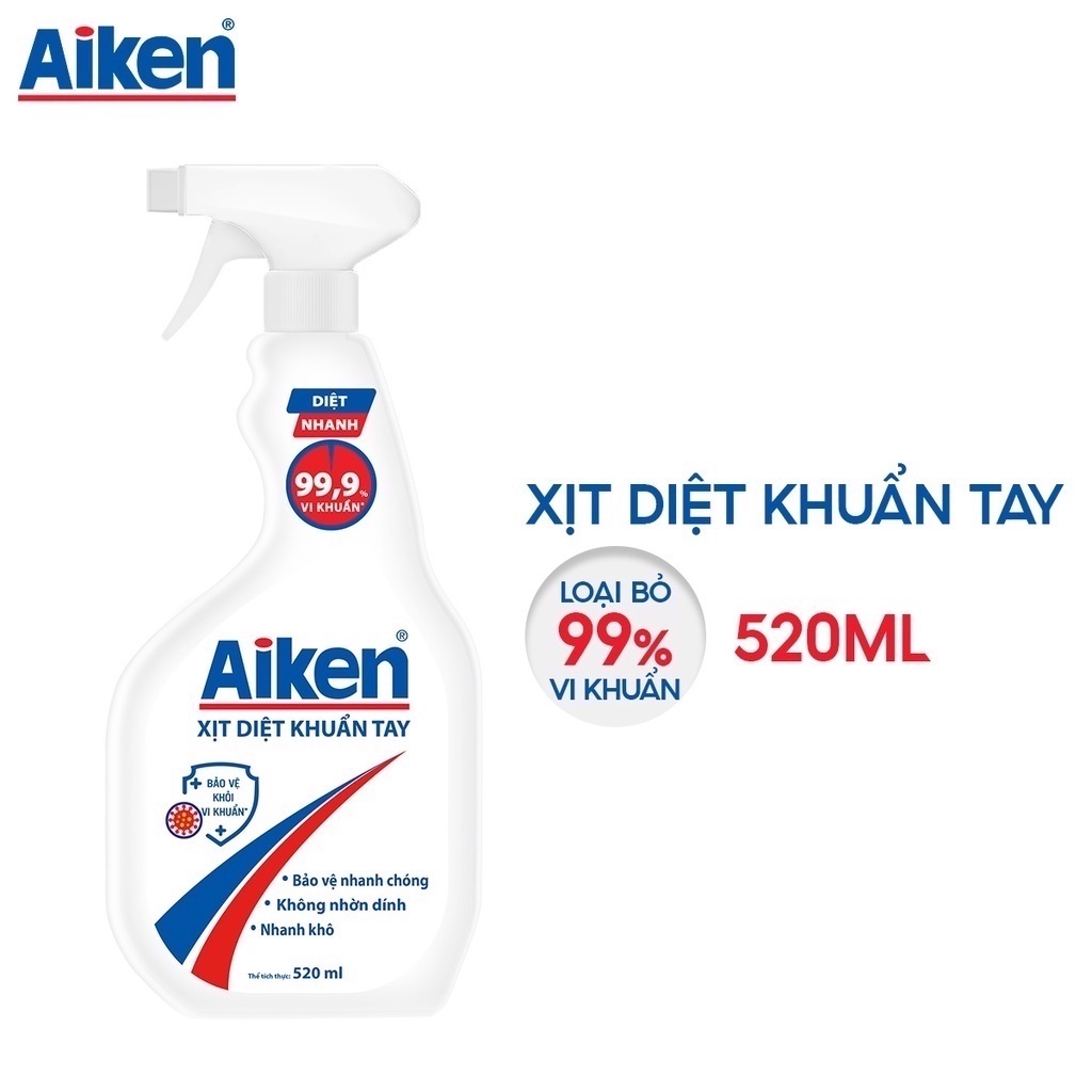 Xịt diệt khuẩn tay aiken 520ml - ảnh sản phẩm 1