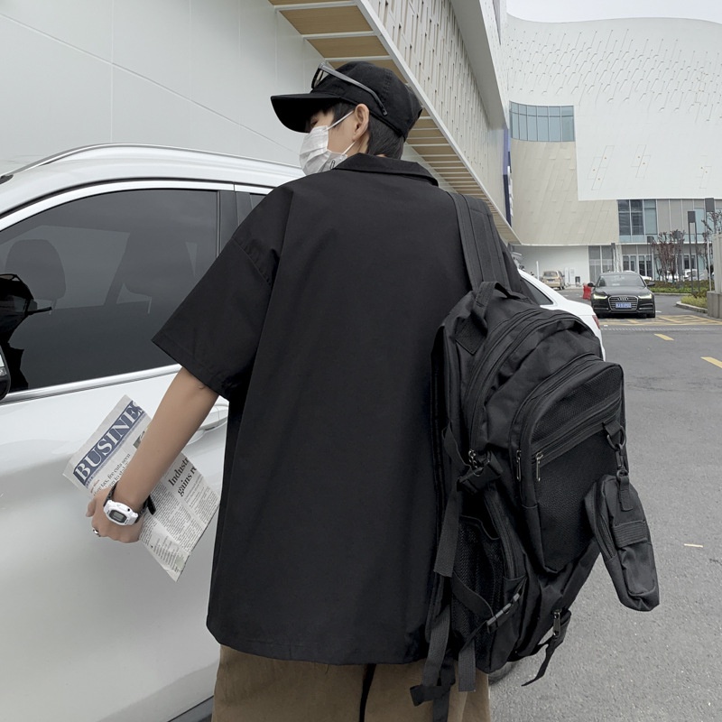 Áo Sơ Mi Tay Lửng Dáng Rộng Màu Trơn Phong Cách Nhật Bản Thời Trang Mùa Hè Cho Nam