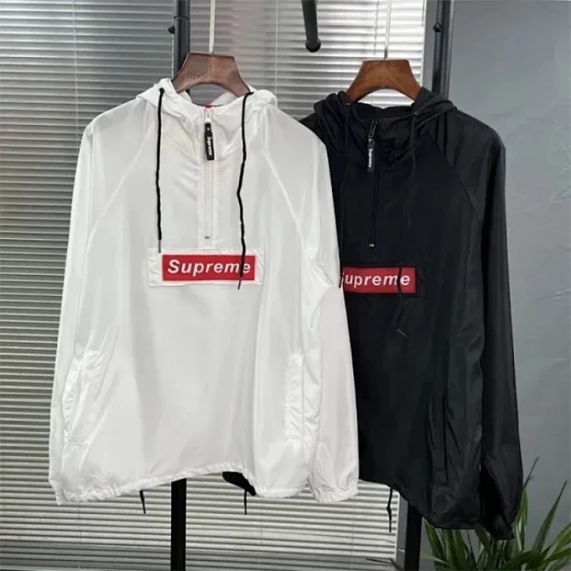 Áo Khoác Hoodie Dáng Rộng 100% In Chữ Supreme Phối Khóa Kéo Thoáng Khí Thời Trang