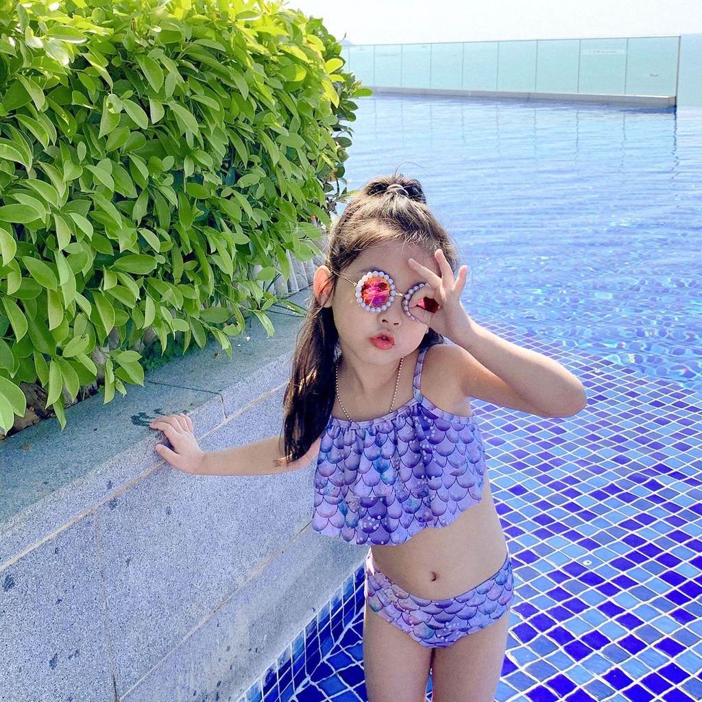 Set đồ bơi trẻ em bikini kèm váy đuôi nàng tiên cá tím SG153 sz 90-160, set bơi 3 chi tiết hoá trang tiên cá cho bé gái