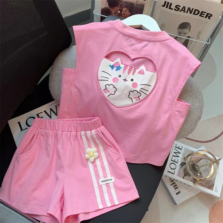 Bộ Áo Thun Ba Lỗ + Quần Short in Hoa Thời Trang Cho Bé Gái