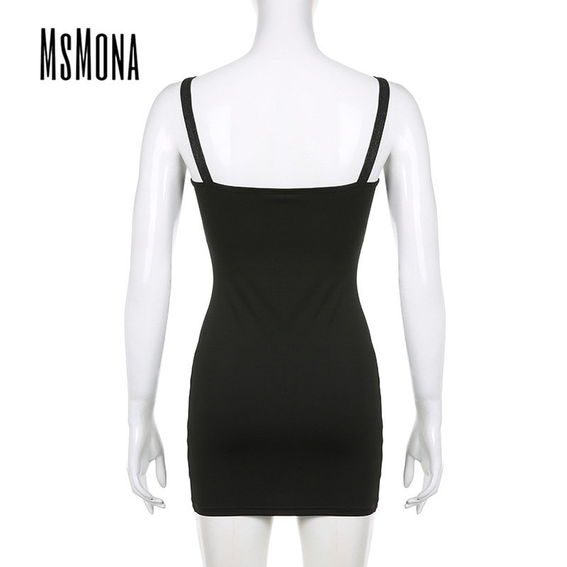 MsMona Đầm Không Tay Hở Vai Màu Trơn Thời Trang 2023 Dành Cho Nữ