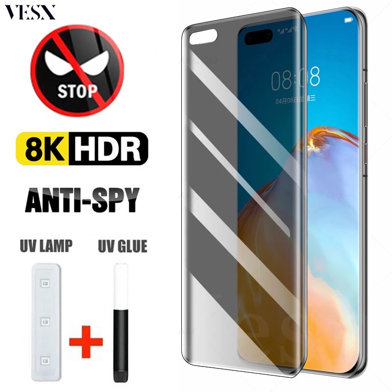 Kính cường lực chống nhìn trộm full màn hình keo UV cho Huawei P60 P50 P40 P30 Mate 50 40 30 20 Nova 11 Ultra 10 9 8 7 Pro Plus Pro+ 4G 5G 2023