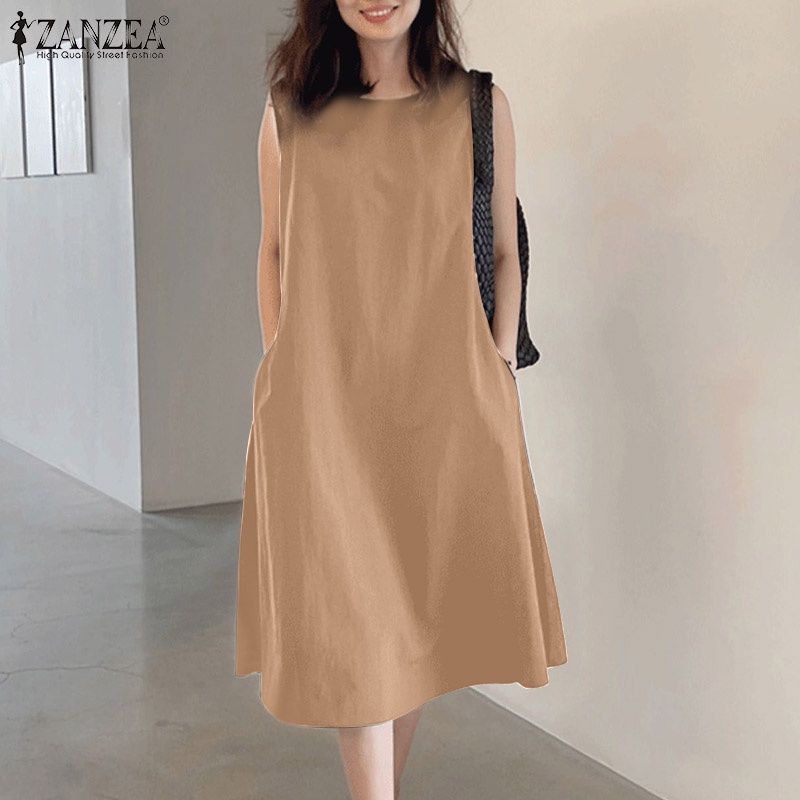 Zanzea Đầm Nữ Cộc Tay Cổ Bẻ Form Dài Rộng Thời Trang Hàn