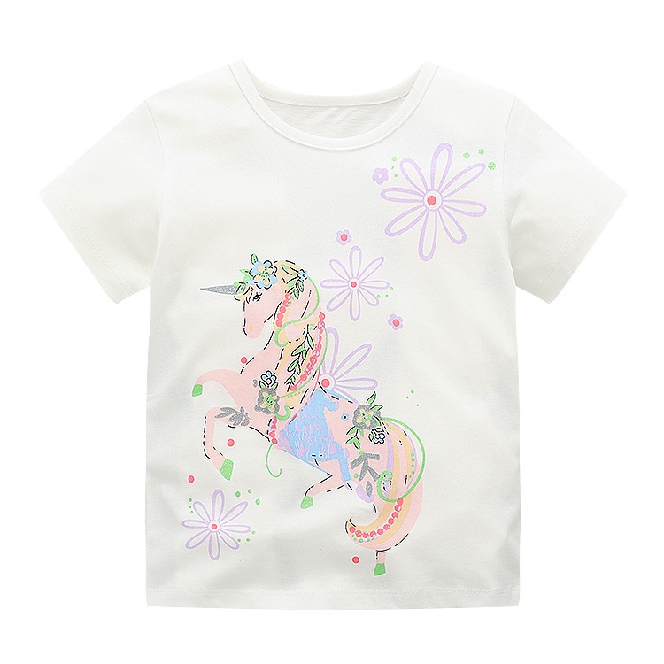 Áo Thun Cotton Tay Ngắn In Họa Tiết Hoạt Hình Phong Cách Âu Mỹ Thời Trang Mùa Hè Cho Bé Gái