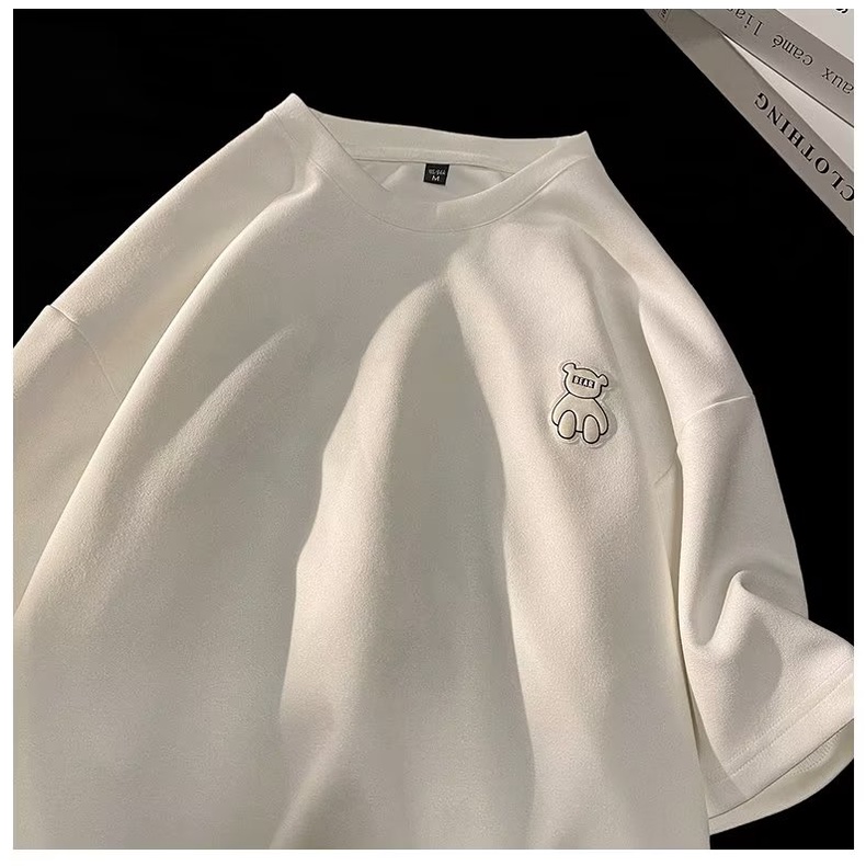 Áo Thun Tay Ngắn Dáng Rộng Chất Nhung Da Bò Phong Cách Thời Trang Đường Phố Mới