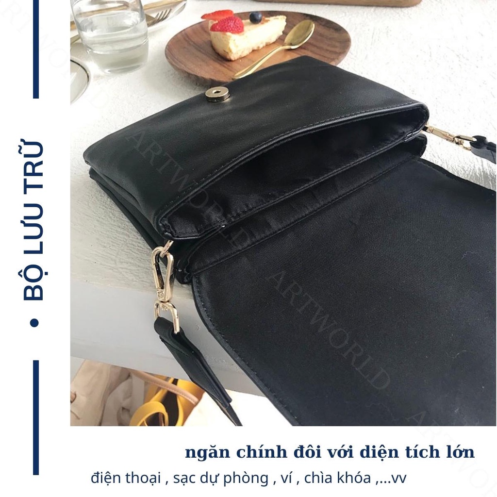 Túi đeo chéo đeo vai nam nữ da pu cao cấp chống nước hình vuông phong cách retro hàn quốc trẻ trung Bomo