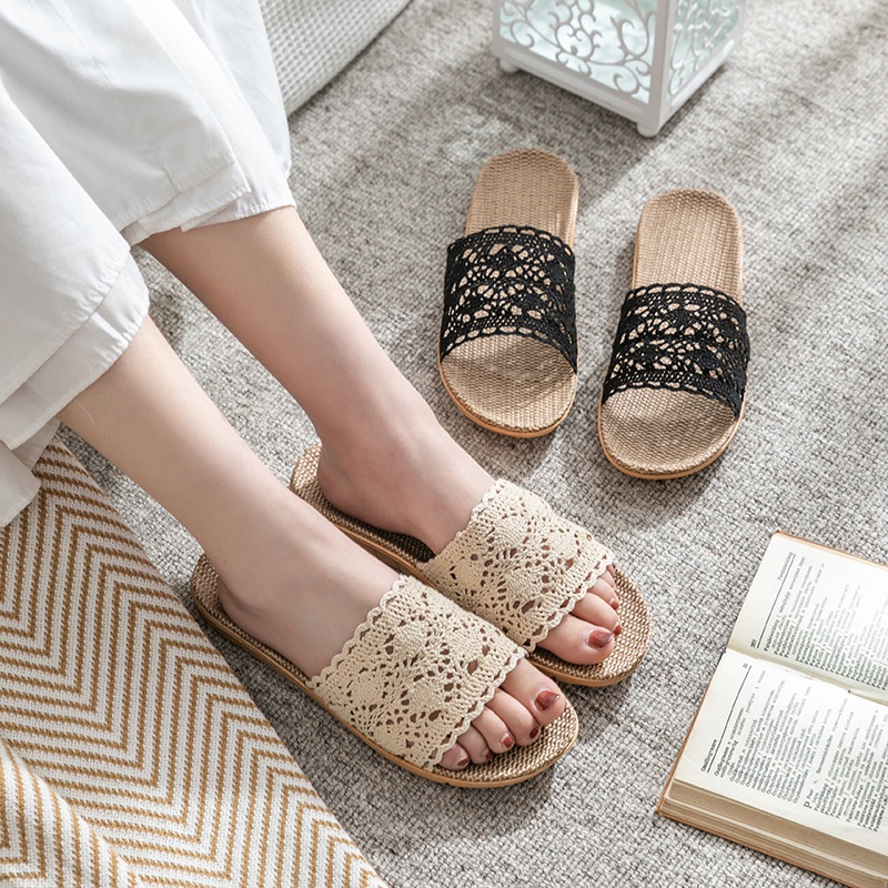 Dép cói quai ngang ren lưới phong cách giản dị, vintage JOLII.SG - Thích hợp đi dạo, mang trong nhà