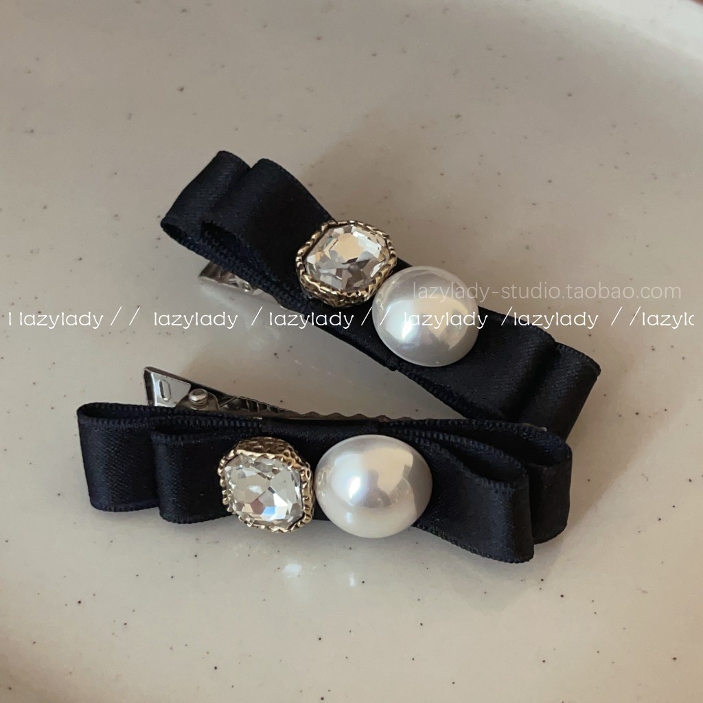 Cặp Kẹp Tóc Ruy Băng Đính Ngọc Trai Thời Trang Nữ