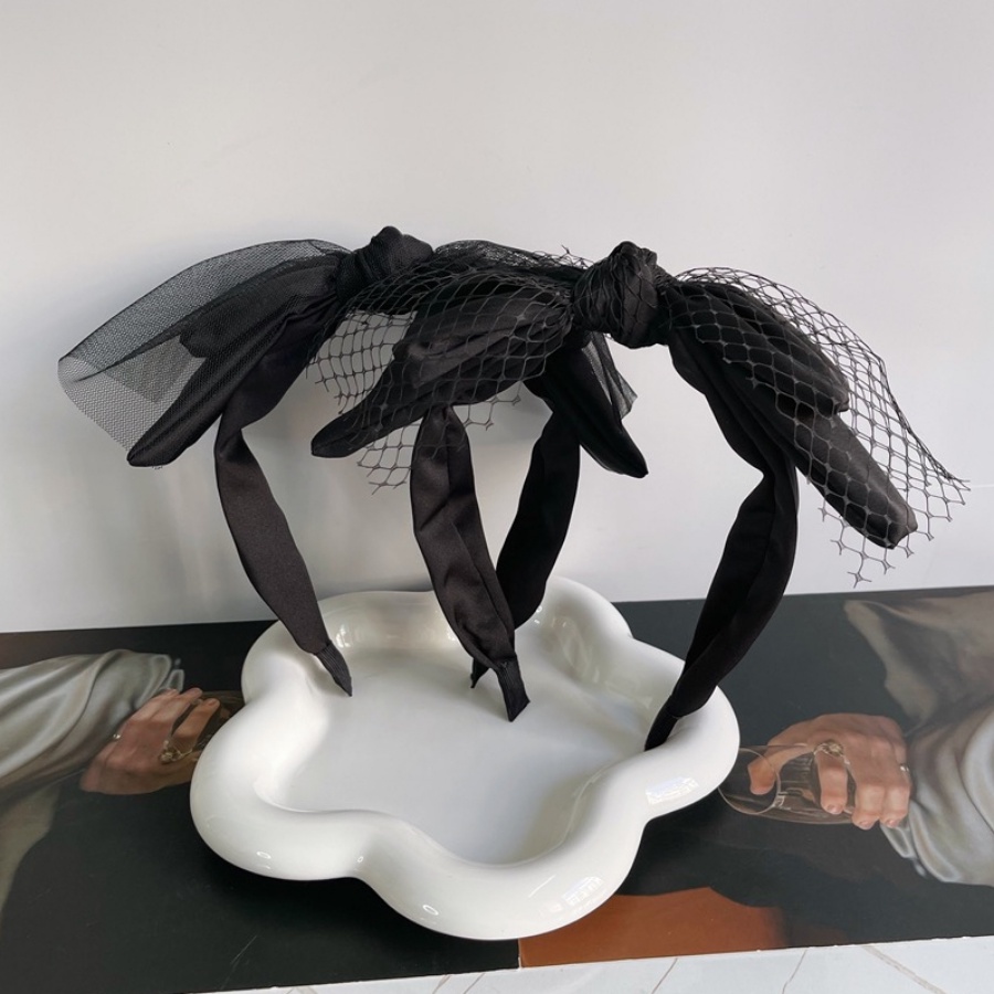 Băng Đô Cài Tóc Vải Lưới Thắt Nơ Màu Đen Cỡ Lớn Phong Cách Hàn Quốc Cho Nữ