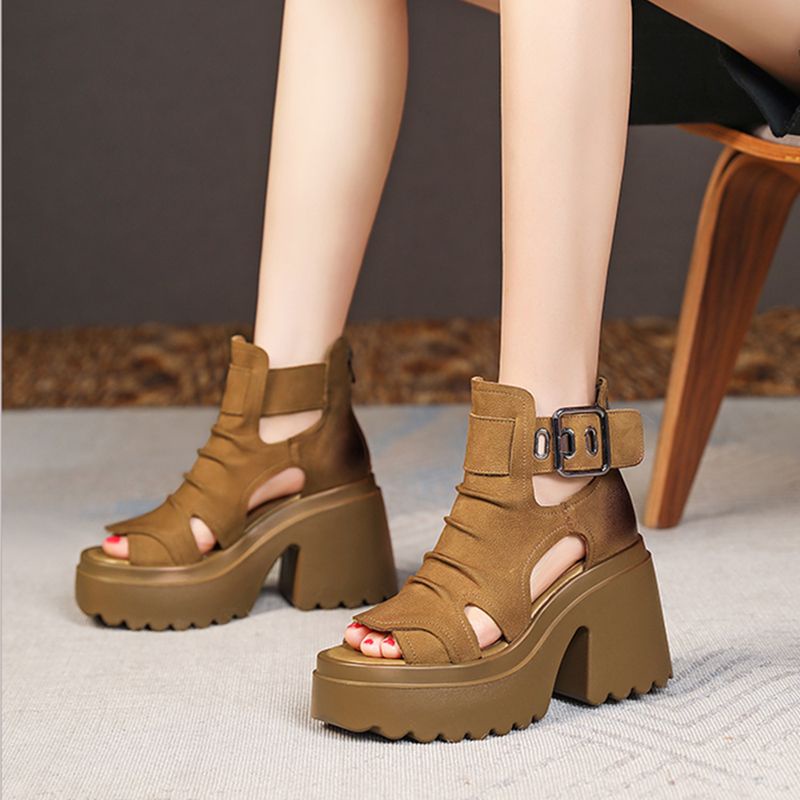 Giày Sandal Cao Gót 10cm Đế Dày Hở Mũi Phong Cách Roman