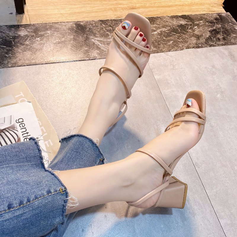 Xăng đan Cao Gót Dày Hai Quai Ngang Dành Cho Nữ-AA1083