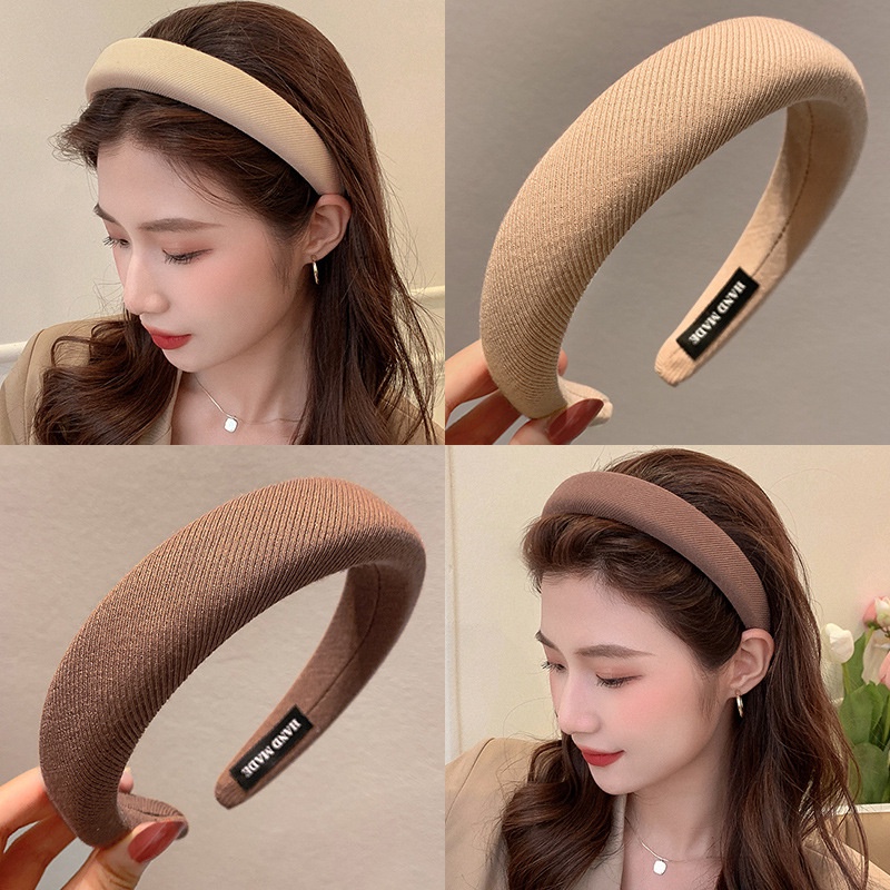 Băng Đô Cài Tóc Xốp Dày Màu Cà Phê Sữa Phong Cách Hàn Quốc Đơn Giản Không Đau Màu Trơn Cài Tóc Cho Nữ
