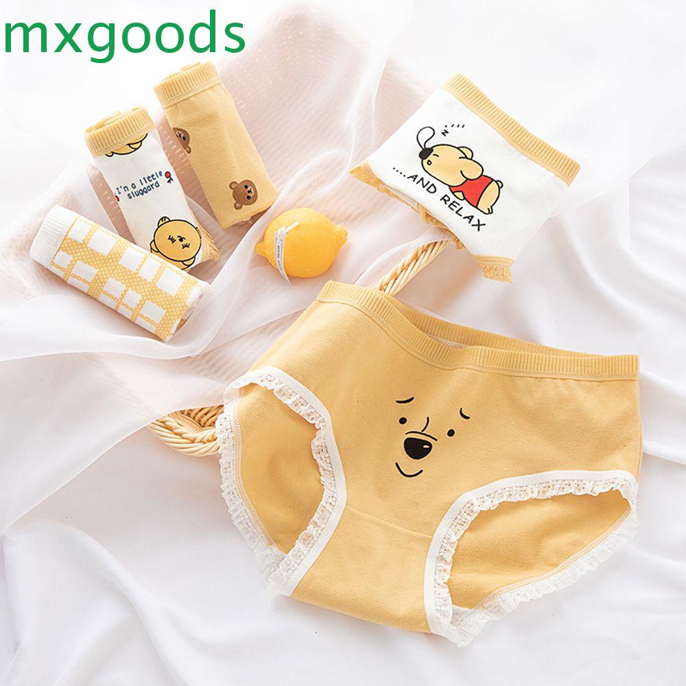 Quần lót viền ren lưng vừa đáy cotton họa tiết gấu hoạt hình dễ thương phong cách Hàn Quốc cho nữ