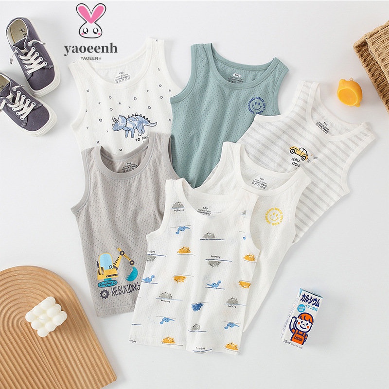 【YAOEENH】Áo Thun Ba Lỗ Bằng Cotton Thoáng Khí Hình Chữ I Dành Cho Bé Trai Gái 100-160cm