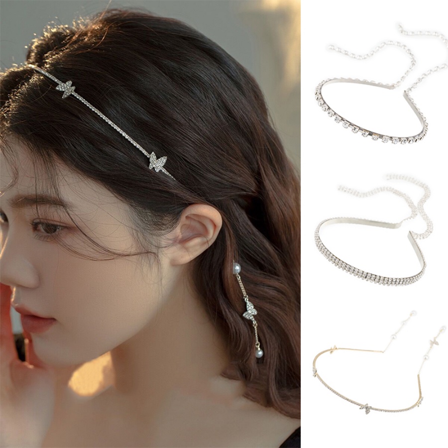 Băng Đô Cài Tóc Bằng Kim Loại Đính Đá Thời Trang Hàn Quốc Cho Nữ