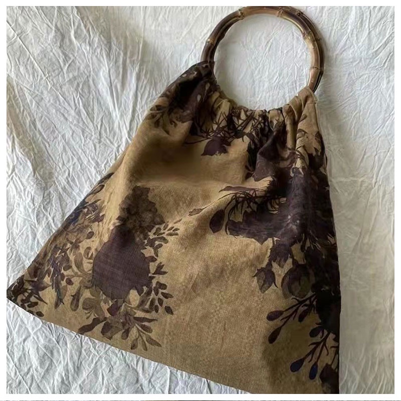 Mischa Túi Xách Tay Bằng Vải Tre In Hình Hoa Trà Thời Trang