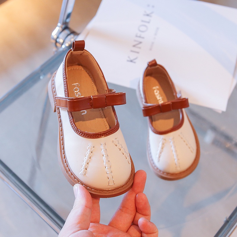 Bololo Giày Búp Bê Da Phối Nơ Xinh Xắn Theo Phong Cách Hàn Quốc Dành Cho Bé Gái