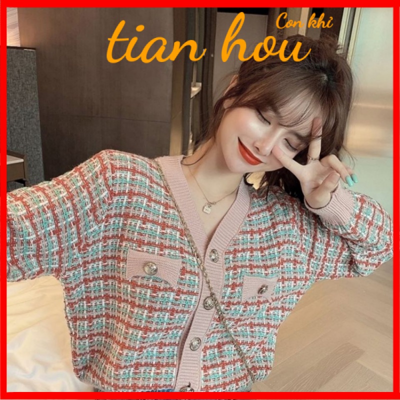Áo Khoác Cardigan Dệt Kim Cổ Chữ V In Họa Tiết Kẻ Ô Nhiều Màu Sắc Thời Trang Xuân Thu Cho Nữ