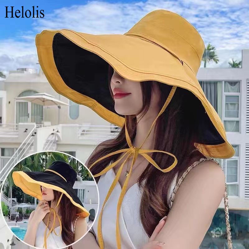 Nón tai bèo HELOLIS vành rộng 18cm hai mặt chống tia cực tím thời trang cao cấp cho nữ