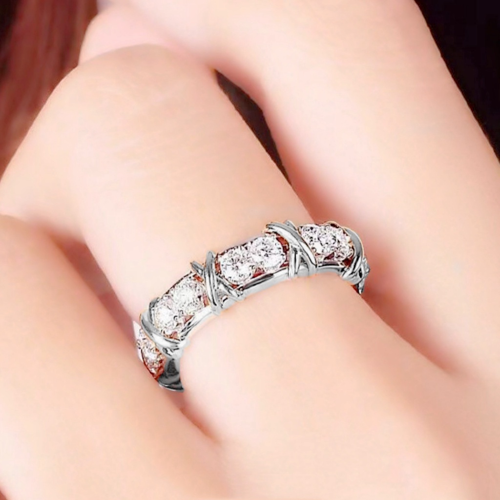 ♥Nhẫn Hình Chữ Thập XO Màu Bạc / Vàng Trắng Thời Trang Cho Nữ