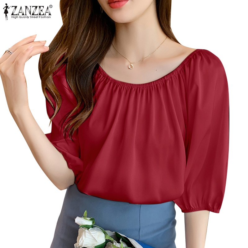 Áo sơ mi ZANZEA dài tay trễ vai thời trang Hàn Quốc cho nữ