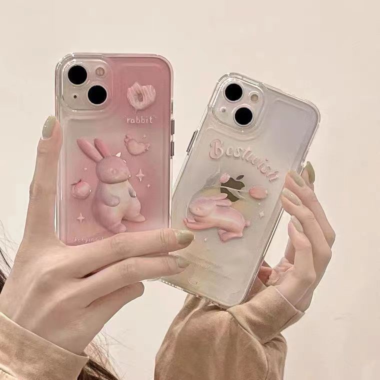 ✅Ốp Điện Thoại Mềm Họa Tiết Thỏ Màu Hồng Bảo Vệ Toàn Diện Cho iPhone 14 13promax 12 11pro xr xs 7 8plus PZ7A