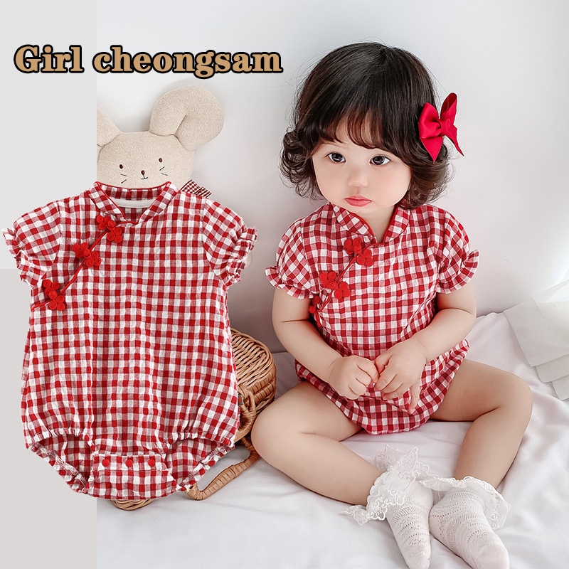 Bộ Áo Liền Quần Kiểu Sườn Xám Trung Hoa Cổ Điển Xinh Xắn Cho Bé Gái