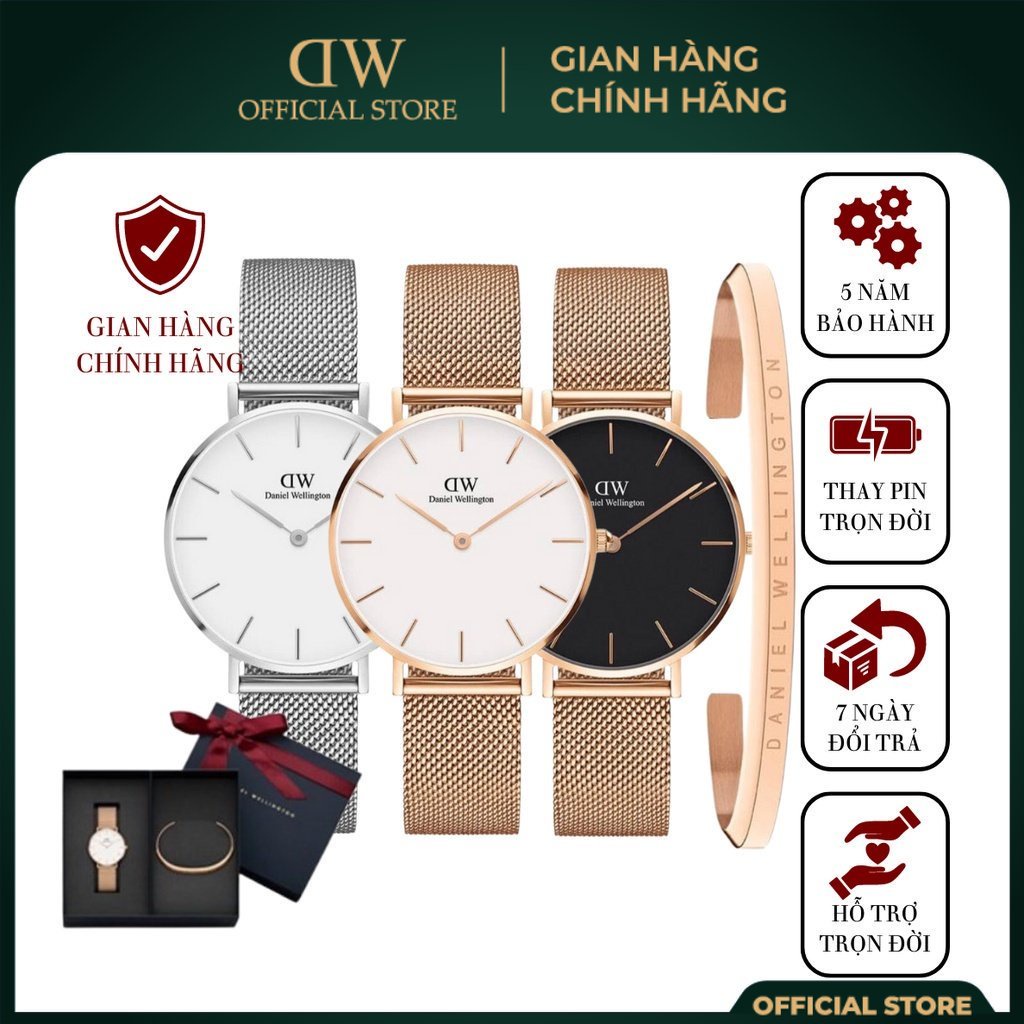 [ Combo Đồng Hồ Nữ DanielWelington Classic Petite Dây Kim Loại Chính Hãng - DANIEL STORE OFFICIAL ]